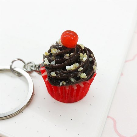 Chaveiro de Comidinhas - Cupcake Chocolate Cereja