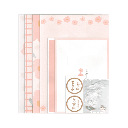 Kit Com 4 Papéis de Carta + 2 Envelopes + Acessórios Rosa Primavera