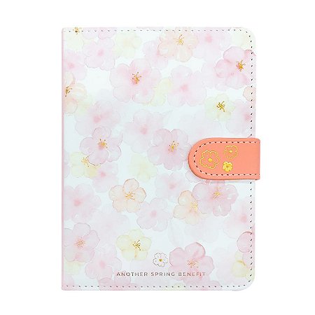 Caderno Brochura Com Folhas Ilustradas e Fecho Magnético Soft Touch Flores Rosa