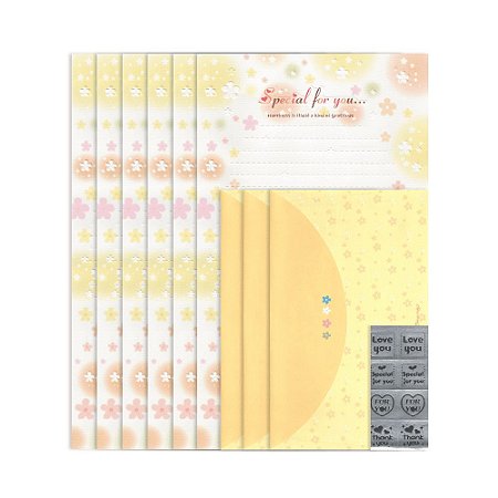 Kit Com 6 Papéis de Carta + 3 Envelopes + Adesivos Amarelo