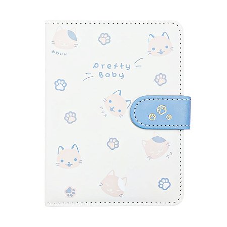Caderno Brochura Com Folhas Ilustradas e Fecho Magnético Soft Touch Gatinhos Pretty Baby Branco Pequeno