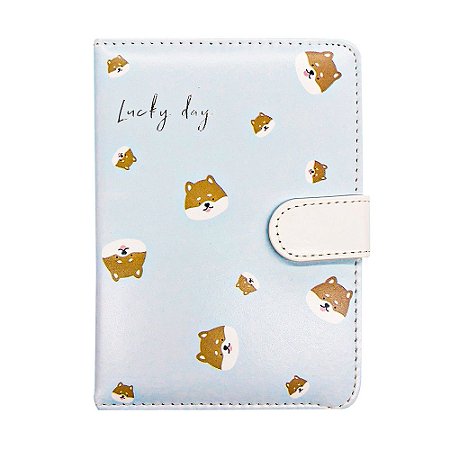 Caderno Brochura Com Folhas Ilustradas e Fecho Magnético Soft Touch Lucky Day Shiba Inu