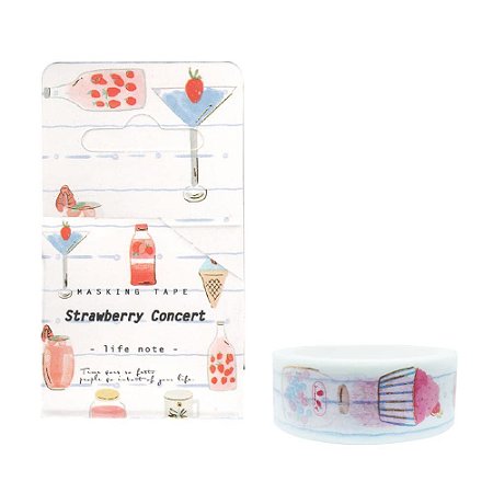Fita Decorativa Washi Tape Strawberry Concert Bebidas e Doces