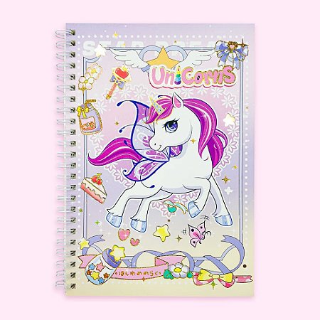 Caderno Espiral Pautado A5 Unicorns Fada Roxo