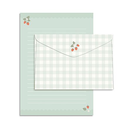 Kit Com 4 Papéis de Carta + 4 Envelopes Morango - Cartões Gigantes