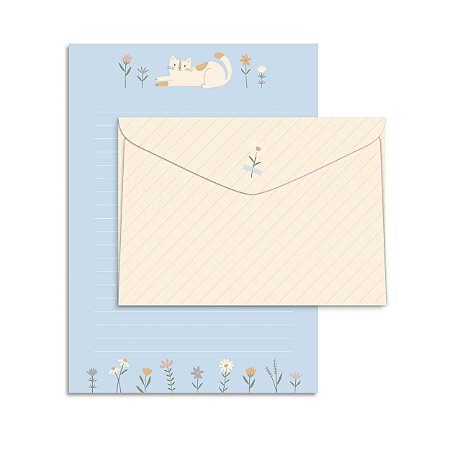 Kit Com 4 Papéis de Carta + 4 Envelopes Gatinho - Cartões Gigantes