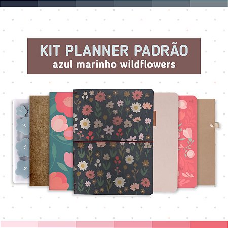 Kit Planner Padrão Azul Marinho Wildflowers