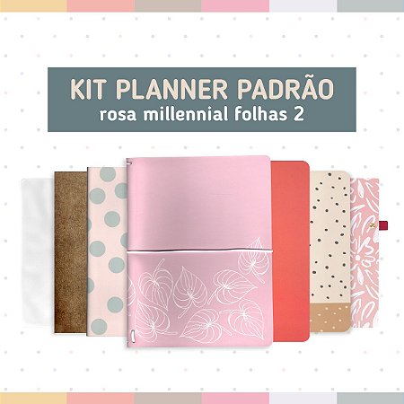 Kit Planner Padrão Rosa Millennial Folhas 2