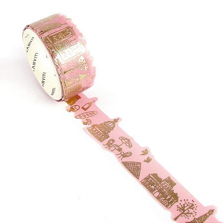 Fita Decorativa Washi Tape Masking Tape Paris Rosa