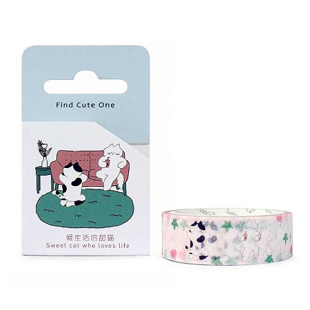 Fita Decorativa Washi Tape - Gatos Sofá Rosa