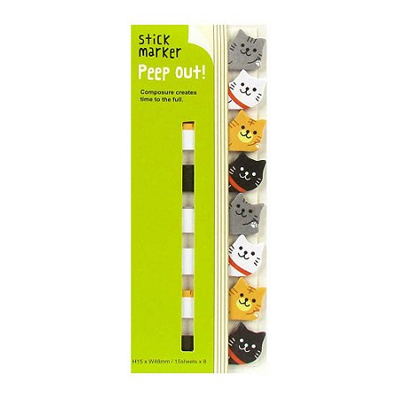 Marcador de Páginas Adesivo Stick Marker Peep Out Gato - Verde