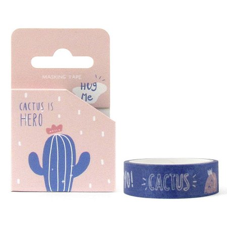 Fita Decorativa Washi Tape - Cactus Is Hero Cactos Azul e Rosa