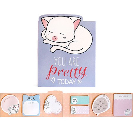 Cartela de Post-it 6 Partes 7 Blocos You Are Pretty Today Gato Roxo