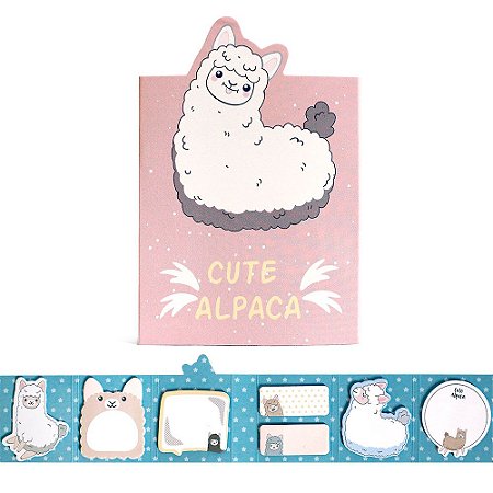 Cartela de Post-it 6 Partes 7 Blocos Cute Alpaca Rosa