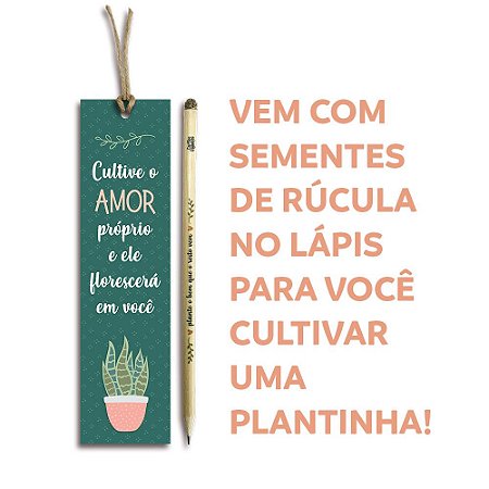 Marca Páginas E Lápis Com Semente de Rúcula Cultive o Amor Verde - Cartões Gigantes