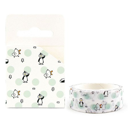 Fita Decorativa Washi Tape - Galapagos Friends Patinho Mali Pinguim Branco