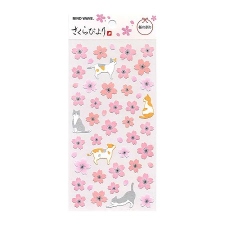 Adesivo Divertido Papel - Sakura Biyori Flores de Sakura Gatos Rosa