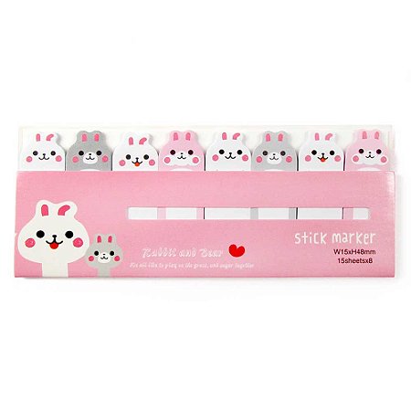 Marcador de Páginas Adesivo Stick Marker Coelhos Rosa