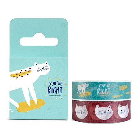 Kit de 2 Fitas Decorativas Washi Tape - Sapovica Animais Gato Verde