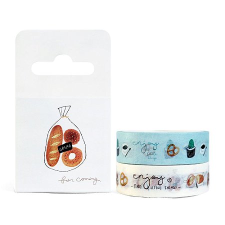 Kit de 2 Fitas Decorativas Washi Tape - Comidas Bread For Coming Branco