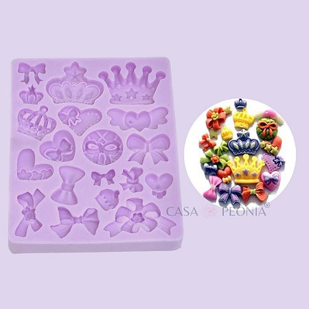 Molde de Silicone Mix de Coroas e Laços