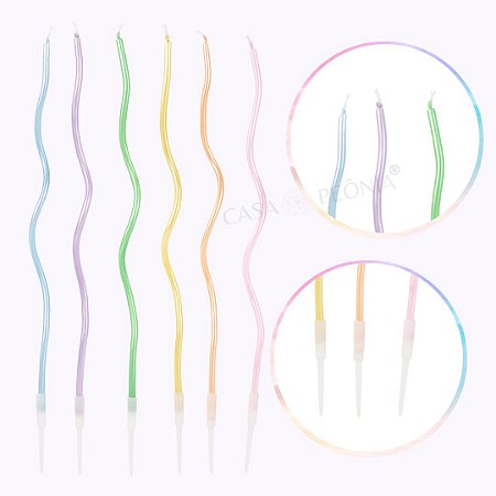 Vela de Aniversário Espiral Candy Color Metalizada Fina - 6 Unidades