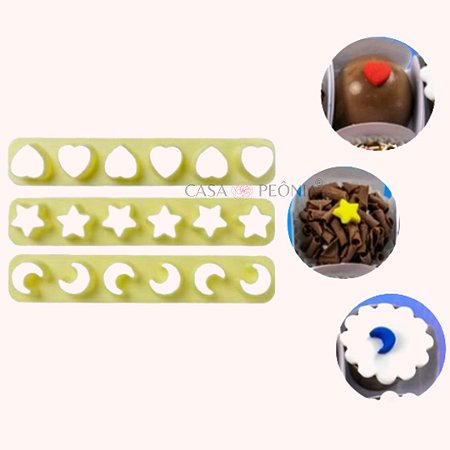 Kit Cortador Réguas Mini Estrela Coração Lua - 3 Peças
