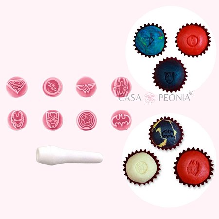 Kit Carimbos Heróis Para Doces - Rosa