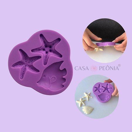 Molde de Silicone Mix Estrela do Mar Peixe