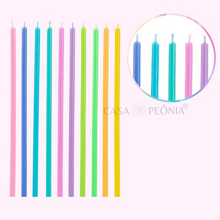 Vela de Aniversário Palito Colorida Arco-íris - 10 Unidades