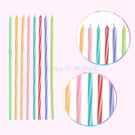 Vela de Aniversário Palito Listrada Colorida - 8 Unidades