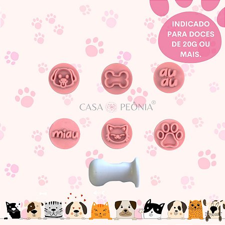 Kit Carimbos 2cm Pets Para Doces - Rosa