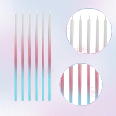 Vela de Aniversario Palito Degradê Azul e Rosa - 6 unidades
