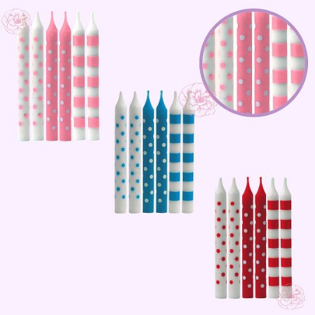 Vela de Aniversário Palito Estampada Pequena - 12 Unidades