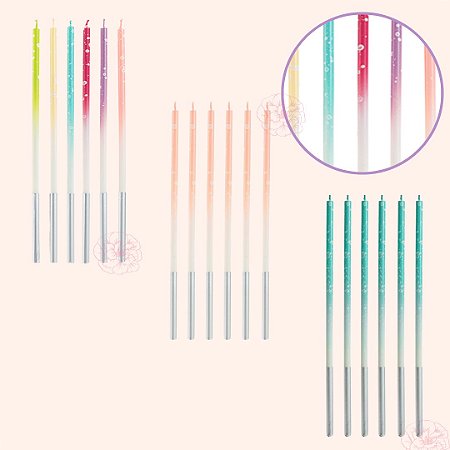 Vela de Aniversário Palito Degradê com Branco - 6 Unidades