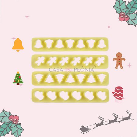 Kit Cortador Réguas Mini Natal 1 Árvore de Natal Sino Luva Gingerbread - 4 Peças