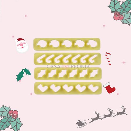 Kit Cortador Réguas Mini Natal 3 Bota Azevinho Papai Noel Bengala - 4 Peças