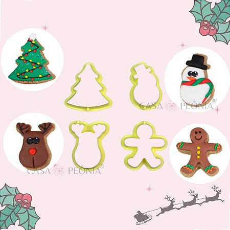 Kit Cortador de Natal 1 Biscoito Pasta Americana Biscuit - 4 Peças