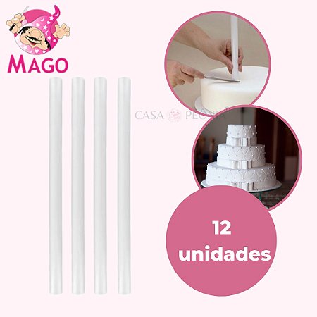 Kit 12 Canos de Sustentação Suporte Para Bolos de Andar 30cm
