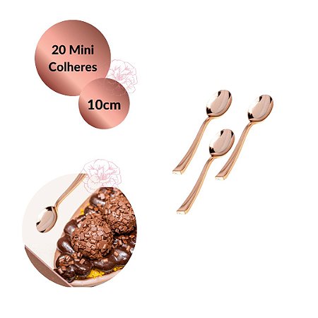 20 Mini Colheres Sobremesa Rosê Gold Descartáveis - 10cm