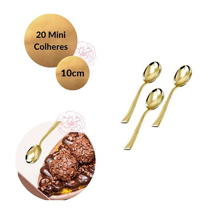 20 Mini Colheres Sobremesa Dourada Descartáveis - 10cm