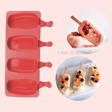 Forma de Silicone Picolé Sorvete Magnum Cakesicle Vermelha - Grande