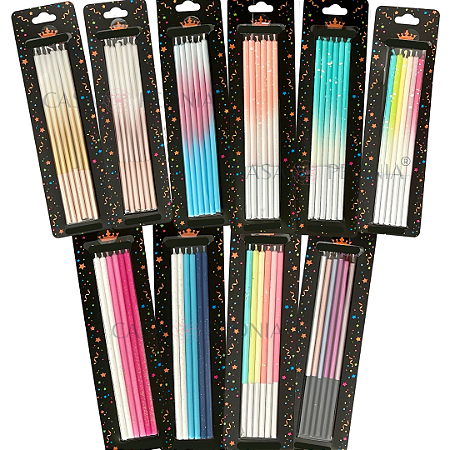 Kit com 10 Cartelas de Velas Sortidas 60 Velas - Silver Festas