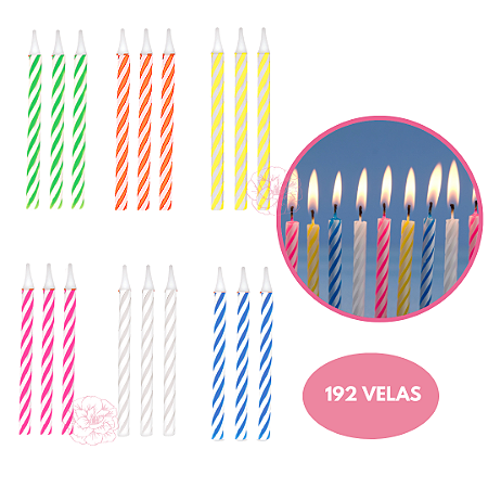 192 Velas Aniversário Espiral Palitinho Bento Cake Coloridas