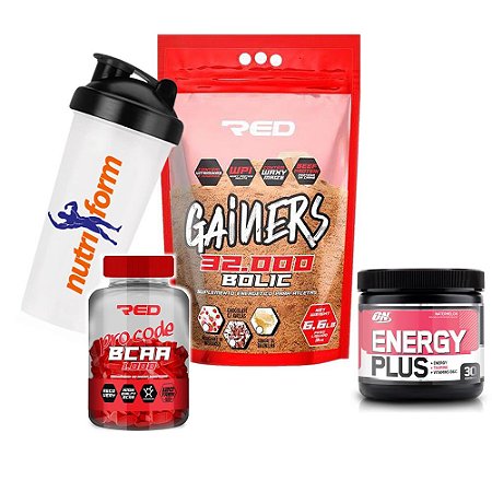 COMBO GAINERS BOLIC MASS 32000 RED + BCAA RED + ENERGY PLUS + COQUETELEIRA