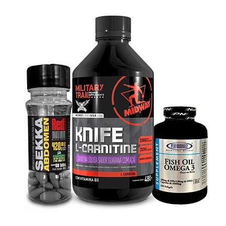 SEKKA ABDOMEN 60 TABLETES RED SERIES + OMEGA 3 PERFORMACE 100 TABLETES + L CARNITINA MILITARY TRAIL 480ML