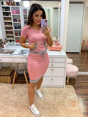 vestido malha com bolso