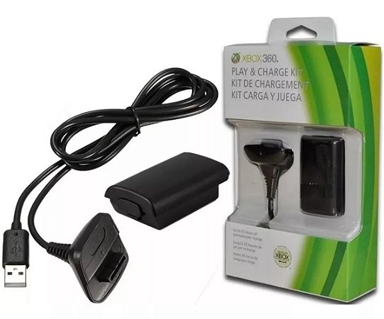 Bateria Xbox 360 Com Cabo E Carregador Preto