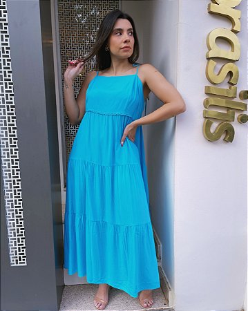 Vestido Longo Malagueta Azul 46 - Moça Brasilis - Moda Feminina