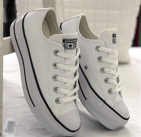 Tenis all star plataforma couro preto e couro branco